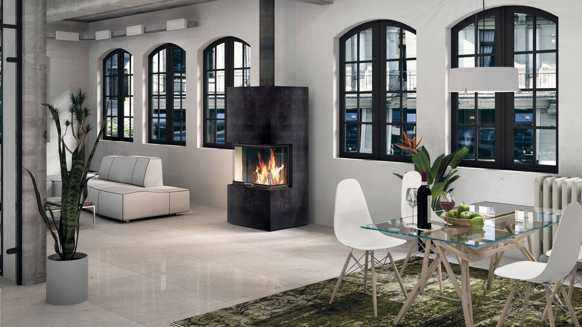 Die dreiseitige Feuersicht hält spannende Perspektiven für ihre Raumgestaltung offen. Sie können damit Räume verbinden oder die Feuerstelle zentral im Wohnraum integrieren. Die 75 cm Front ist zudem ein einzigartiger Blickfang.